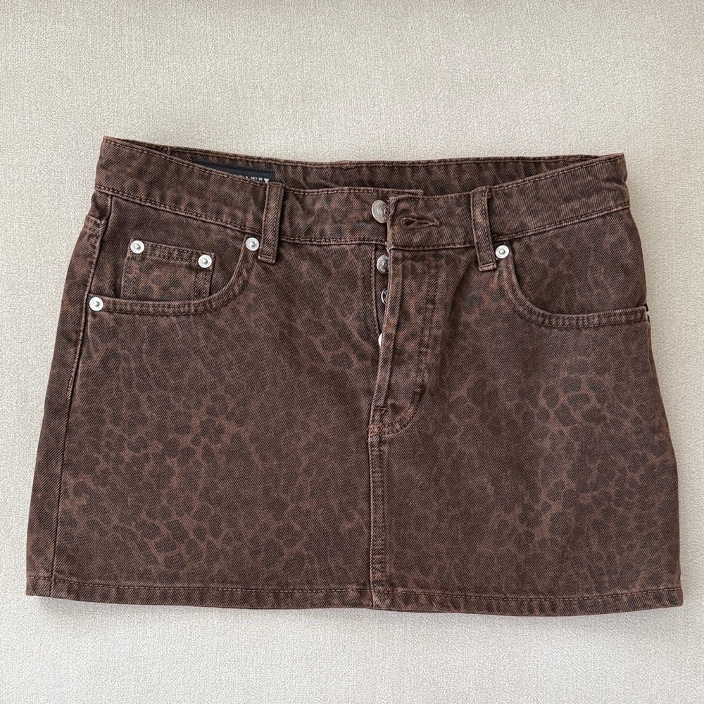 Zara Brown Leopard-Print Denim Mini Skirt